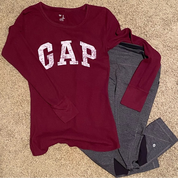Gap Factory Thermal Gap Logo Long Sleeve T-Shirt Ruby Wine Size Small Red Maroon - Picture 8 of 9
